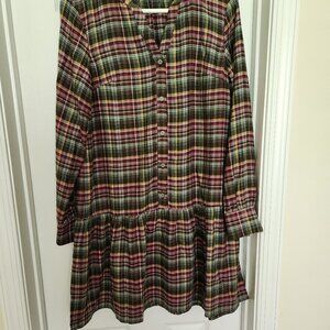 NEW! LOFT Plaid Flounce Flannel Plaid Shirt Dress, Size XXS